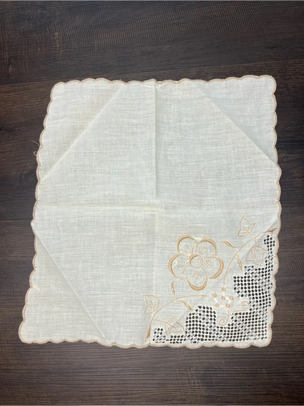 Set of Five Vintage Off White and Brown Napkins